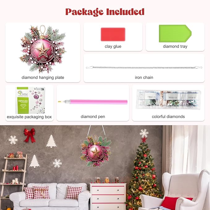 RICUVED Hanging Diamond Art Kit for Adults, Christmas Special Shaped Crystal Gem Craft Diamond Painting Pendant Kit, DIY Hanging Acrylic Art Ornament for Home Garden Wall Decor