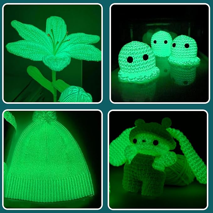 120g Glow in The Dark Yarn for Crocheting and Knitting; 120m(144yds) Yarn for Beginners with Easy-to-See Stitches; Worsted-Weight Medium #4; Yarn for Beginners Crochet Kit Making