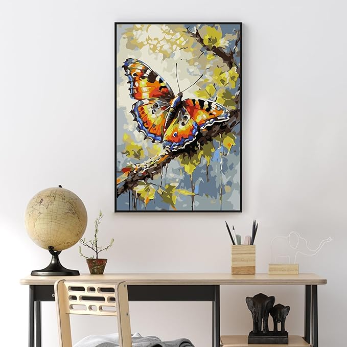 Yezavesu Framed Paint by Numbers Kit for Adults Beginner & Kids Ages 8-12, Butterfly Paint by Numbers with Frame, DIY Number Painting for Adults Butterfly for Home Wall Decor Gift 8X 12 inch