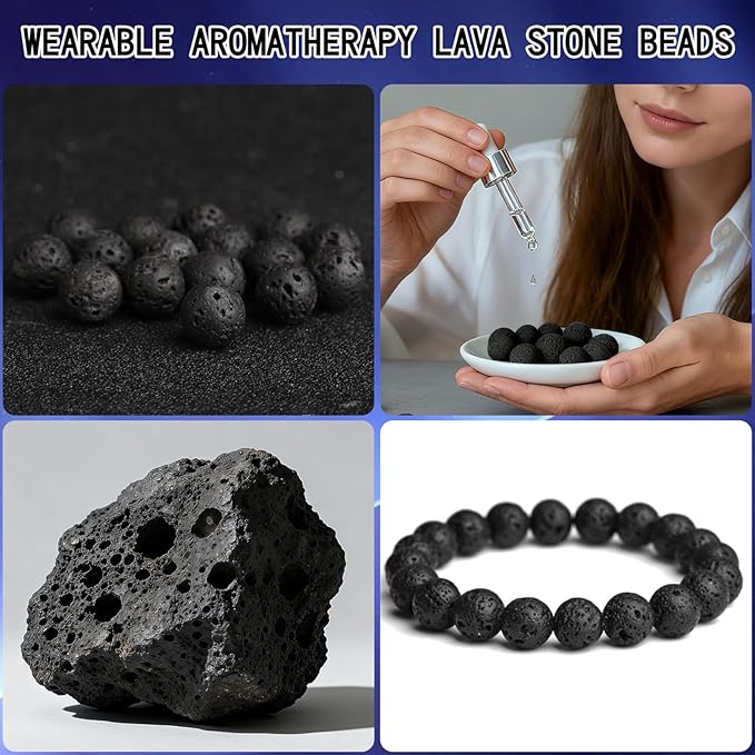 SONGIN 396Pcs Lava Beads, 8mm Natural Black Volcanic Rock Stone Chakra Round Beads for Diffuser Essential Oils Yoga Bead Bracelets DIY Jewelry Making Supplies