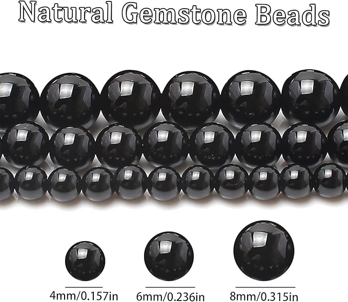 Song Xi 45pcs 8mm Natural Black Onyx Stone Beads for Jewelry Making, Gemstones Beads Bracelet for Necklace Earring Keychain, with Jewelry Box and Elastic for Christmas Wedding Birthday Gift