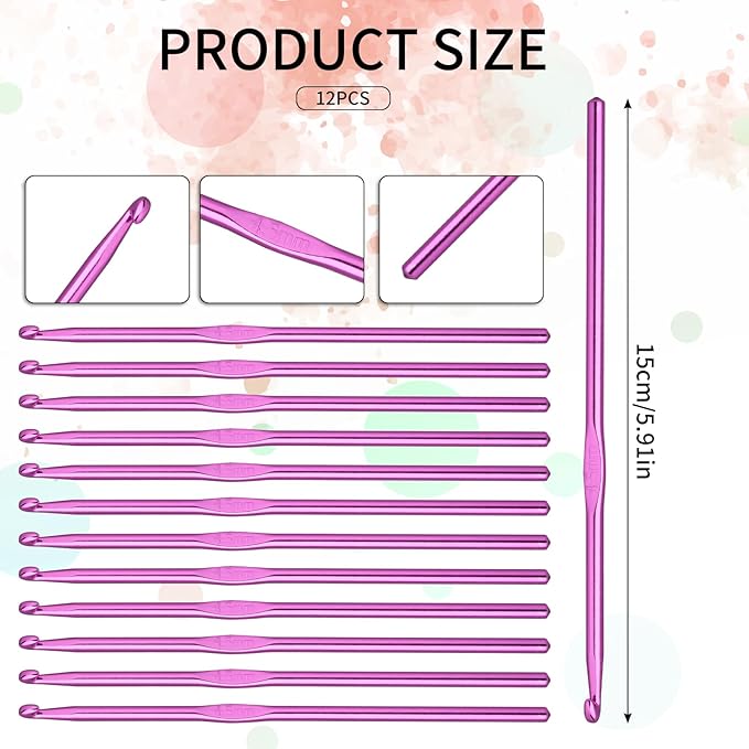 Abeillo 12 PCS Crochet Hook 4.5 mm Crochet Hooks Size 7 Aluminum Knitting Needles Craft Yarn, DIY Crochet Hooks Set for Knitting Scarf Hat