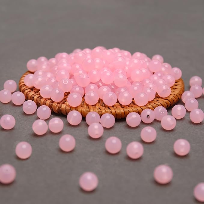 bonny boxx 500pcs 8mm jelly light pink acrylic round beads, smooth transparent acrylic balls, plastic resin gumball bubblegum chunky beads for necklace & bracelet making, crafting supplies