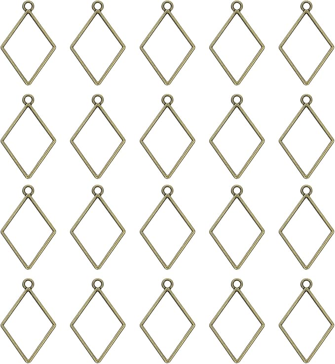 uxcell 60Pcs Alloy Open Bezel Pendants, Diamond Shape Hollow Frame Pendant Geometric Open Back Frame Pendant for Resin Jewelry Making Earrings Necklace Bracelet DIY, Bronze