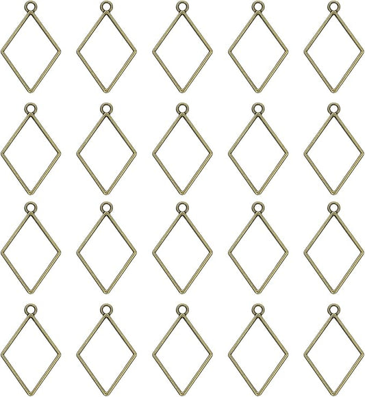 uxcell 60Pcs Alloy Open Bezel Pendants, Diamond Shape Hollow Frame Pendant Geometric Open Back Frame Pendant for Resin Jewelry Making Earrings Necklace Bracelet DIY, Bronze