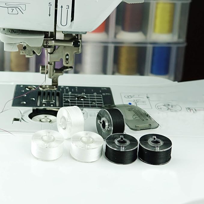 Simthread 144pcs Embroidery Pre-Wound Bobbins Thread, Class 15 Type A Size SA156, Polyester Black 60 wt, Compatible with Bernina Pfaff Ambition BabyLock Embroidery Sewing Machines Plastic Side(Black)
