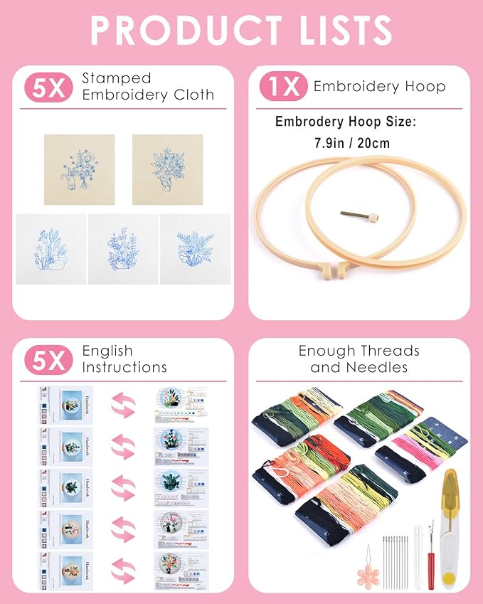 TINDTOP Embroidery Kit for Adults, Embroidery Kit for Beginners Include Embroidery Cloth Hoops Threads for Craft Lover Hand Stitch with Embroidery Skill Techniques (Black Cat)