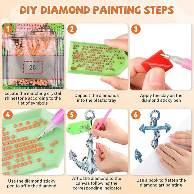 Masendp Hanging Diamond Art Decoration Kit 5D Diamond Painting Kit, DIY Anchor Ocean-Themed Diamond Art Kit Suitable for Beginners and Adults, Home Wall and Garden Decoration