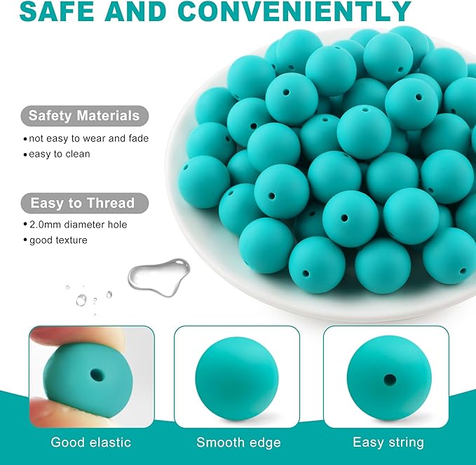 65Pcs 19mm Silicone Beads for Keychain Making Bracelet Necklace, Bulk Round Silicone Beads for Pens(Turquoise)