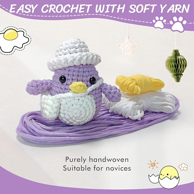 Wadukud Purple Penguin Crochet Kit for Beginners, DIY Crochet Animal Kit for Adults, Crochet Starter Kit with Step-by-Step Video Tutorials, Easter Basket Stuffers Easter Craft Gifts for Girl Kids