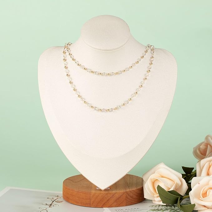 KYUNHOO 16.4 Feet Gold Plated Brass Beaded Jewelry Chain Bulk Clear Glass Crystal Necklace Chain for Women Jewelry Making Supplies Findings