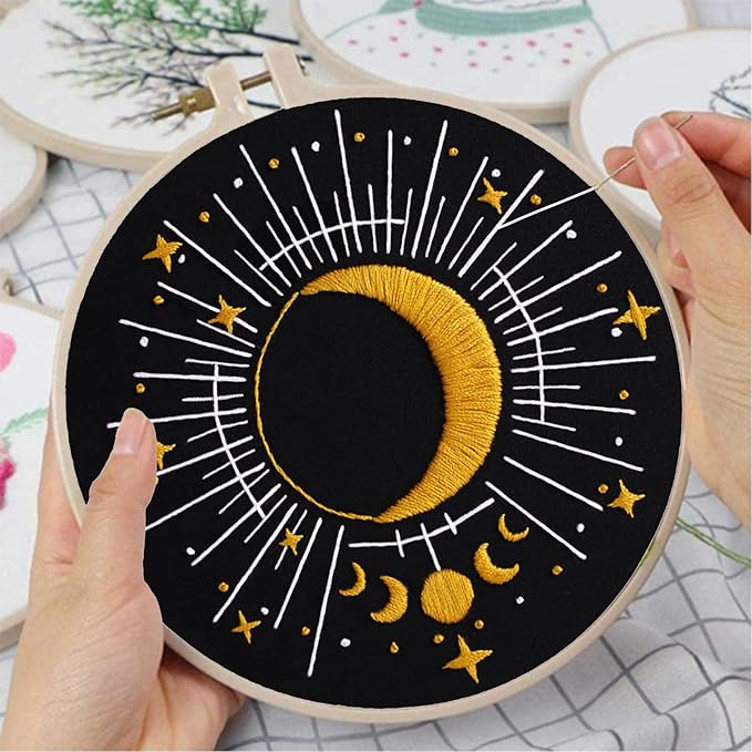 Louise Maelys Tarot Embroidery Kits for Beginners with Moon Pattern,Adults Starter Cross Stitch Kit DIY Needlepoint