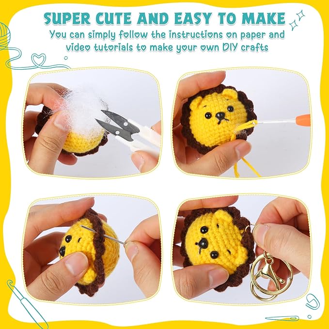 GOZATO Crochet Kit for Beginners, Crochet Animal Kit with Step-by-Step Video Tutorials, Easy Beginner Crochet Kit for Adults, Women & Men, Handmade DIY Gift Complete Kit Included (8Pack)