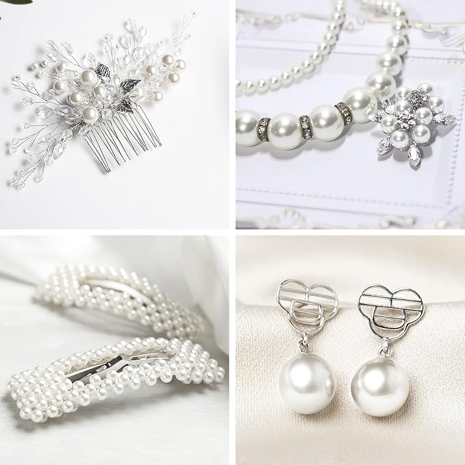 UPINS White Pearl Beads for Jewelry Making Round Nature Pearls with Hole for Bracelets Necklace Making Earrings Kit Pearl Filler Decoration DIY Craft (5 Size)