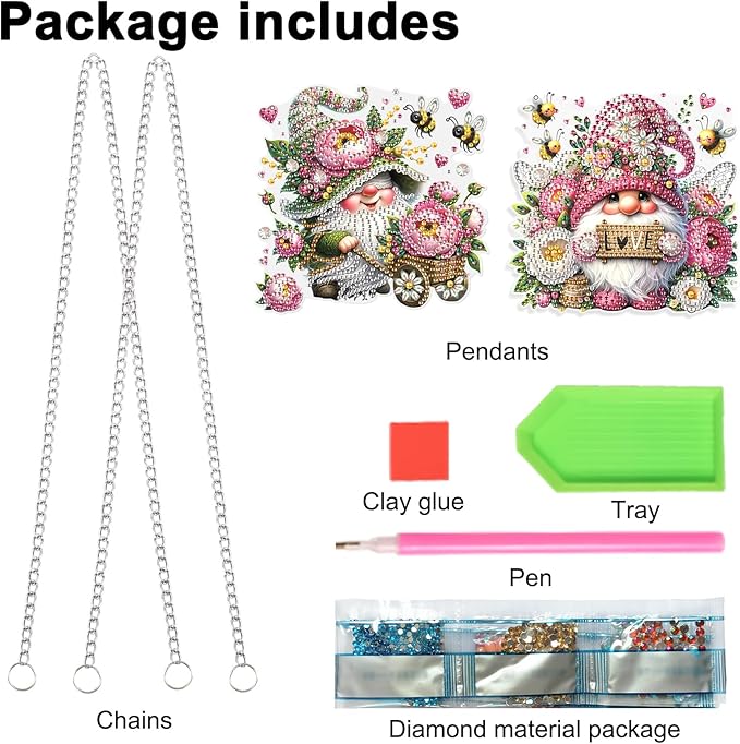 JISHSHAY 2 PCS Diamond Painting Pendant DIY Gnome Dwarf Art Wind Chimes Special Shape Suncatchers Keychain Hanging Craft Kits for Adults