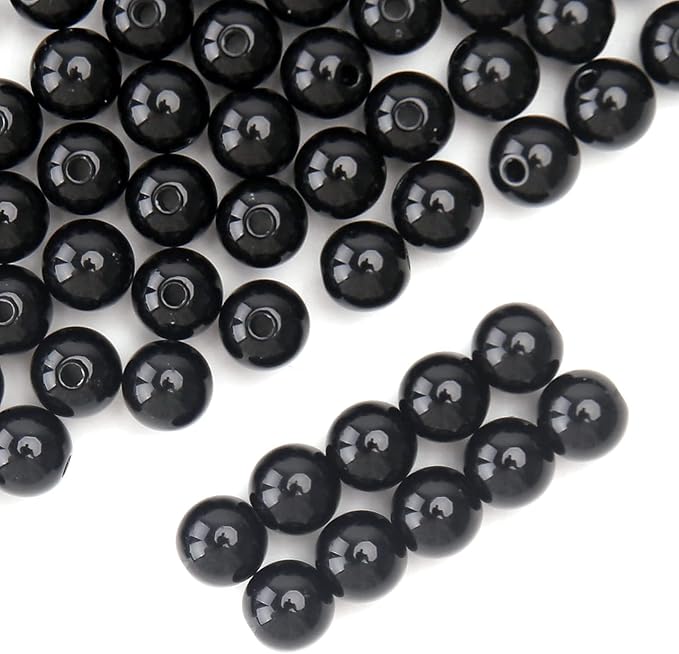 bonny boxx 500pcs 8mm smooth black acrylic round beads, plastic resin bubblegum balls chunky gumball beads for necklace and bracelet making, crafting supplies
