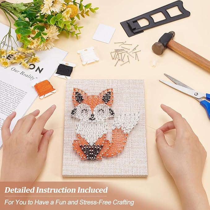 WEBEEDY DIY String Art Kit Fox Craft Kit Creative Animal String Art Craft Kits for Adult Beginners Christmas Holiday Home Wall Table Decorations Gift