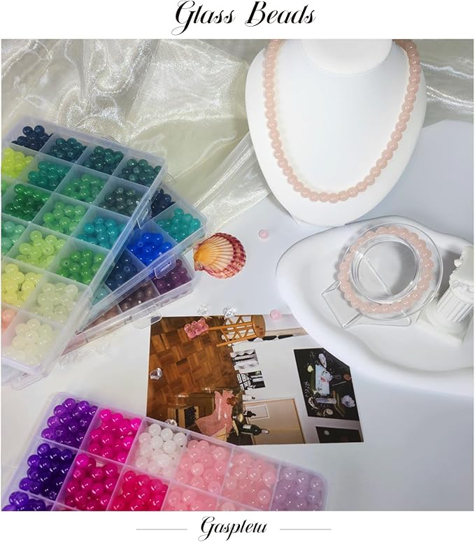 2500PCS 8mm Glass Beads Bracelet Making Kit, 96 Colors Crystal Beads for Jewelry Making, 4 Box Round Beads Suitable for Beginners
