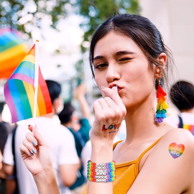 Highergo 1200 Pcs Rainbow Gay Pride Bracelet Sets Making Kit LGBT DIY Wristband Adjustable Bead Craft Kit with 944 Inch Elastic Cord for Pride Day Month Parades Decorations Party Accessories Supplies