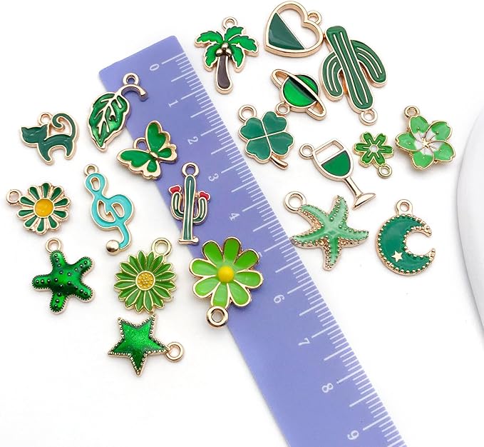 WOCRAFT 40pcs 20 pairs Assorted Enamel Bracelet Charms for Jewelry Making DIY Necklace Bracelet Earrings Keychain Crafting Charms Kit Crafts (Green-SN992)