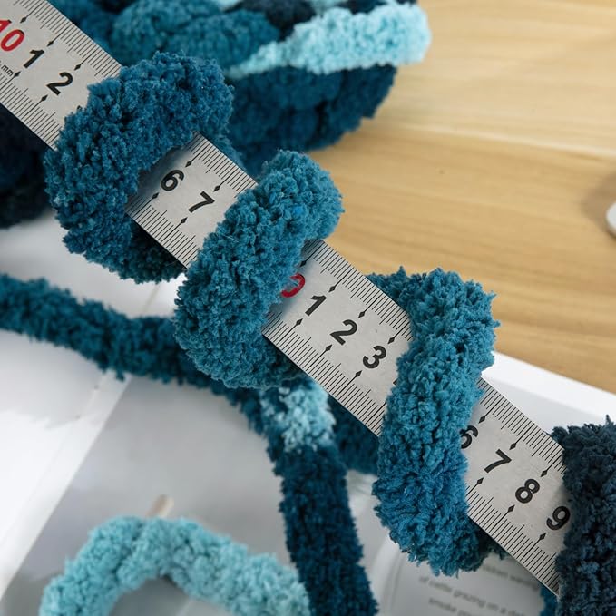 HOMBYS Chunky Tie Dye Mix Chenille Yarn for Hand Knitting, Super Bulky Jumbo Yarn for Crocheting, 3/4" Thick Soft Plush Yarn for Blankets, 8 Skein Pack (26 yds / 7.5 oz Each) Blue