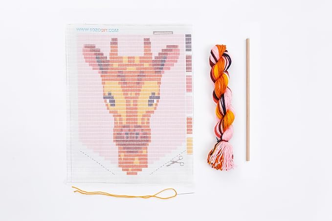 sozo growing up creative Giraffe 3D Wall Art Needlepoint Kit – Beginner Yarn Embroidery Craft for Kids Plastic Canvas Animal Tapestry Project with Display Frame