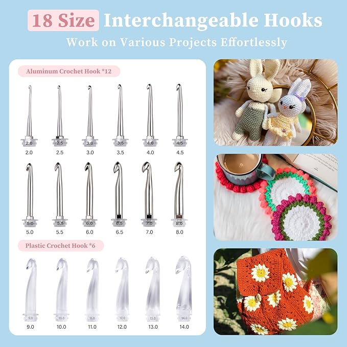 inmaker light up crochet hooks ergonomic soft grip, large counting crochet hook set digital, lighted crochet needles kit with case