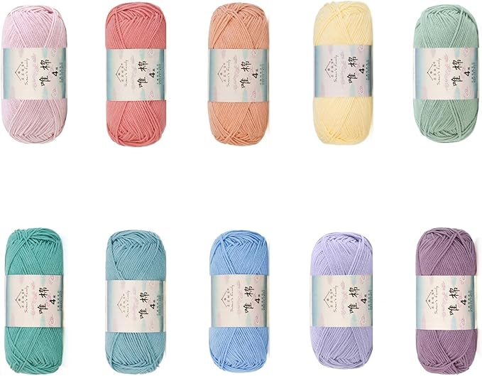 Susan’s Family 4‑Ply Yarn Combo 10 Packs – 60% Cotton 40% Acrylic Yarn for Knitting & Crochet, DIY Scarf & Blanket Pattern & Video Tutorials, Handmade Gift - Color Master (03#Misty Garden)
