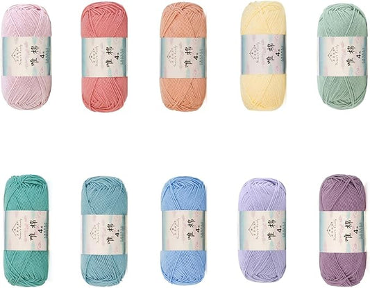Susan’s Family 4‑Ply Yarn Combo 10 Packs – 60% Cotton 40% Acrylic Yarn for Knitting & Crochet, DIY Scarf & Blanket Pattern & Video Tutorials, Handmade Gift - Color Master (03#Misty Garden)