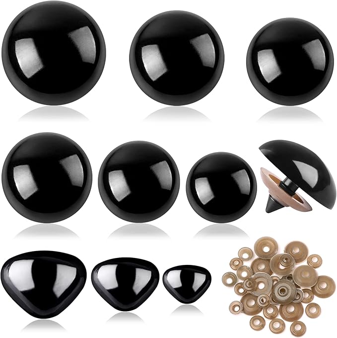 90Pcs Large Safety Eyes and Noses Kit Black Plastic Craft Dolls Eyes for DIY Puppets Bear Crafts Stuffed Animals Amigurumi Making Supplies (9 Sizes)