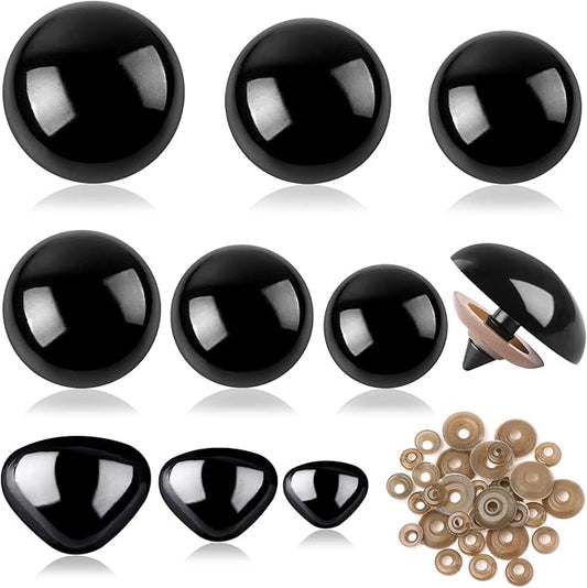 90Pcs Large Safety Eyes and Noses Kit Black Plastic Craft Dolls Eyes for DIY Puppets Bear Crafts Stuffed Animals Amigurumi Making Supplies (9 Sizes)