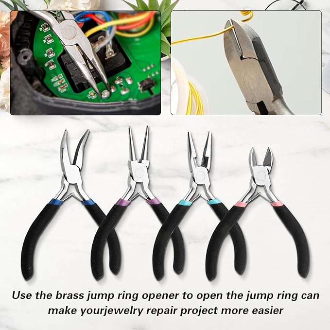 4 pack jewelry making pliers tools set, jewelry pliers with needle nose, round nose pliers,crafts matte handle