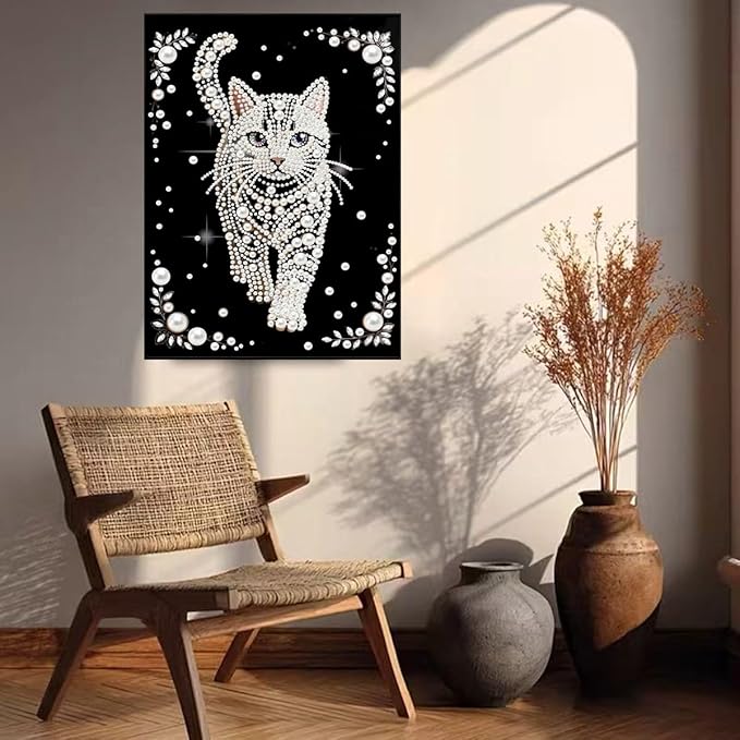 GEMFAMILY 5D Diamond Pearl Painting Kits for Adults Beginners, Special Shape Diamond Art Kits for Animal Cat,DIY Diamonds Art Pearl Painting for Home Walls Decor 12 x 16 inch
