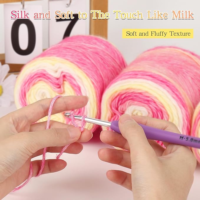 Katech Ombré Yarn for Crocheting-Gradient Cake Yarn-4x100g 60% Cotton 30% Acrylic 11% Wool-Multicolor Soft Rainbow Cotton Crochet Yarn for Scarves, Shawls, Blankets and Garments(Q)