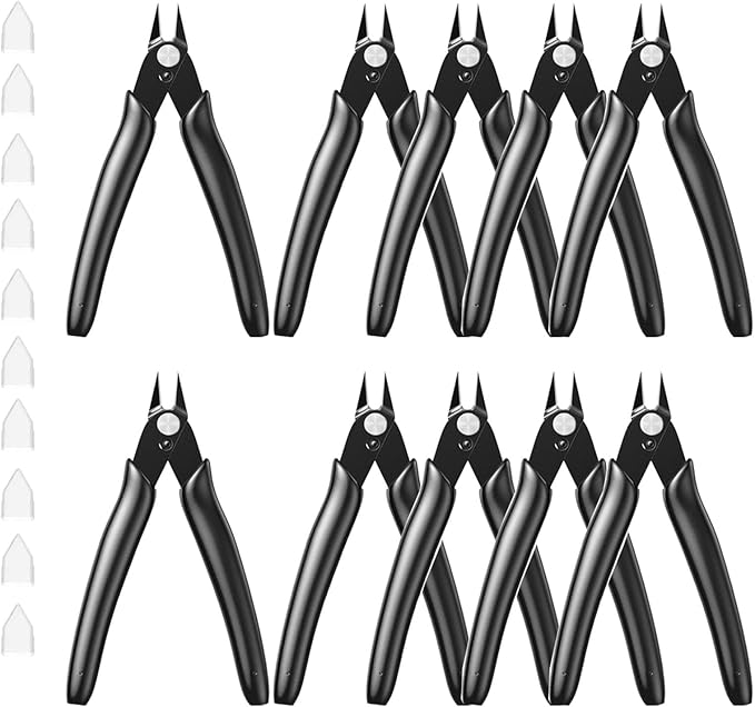 boenfu small wire cutters 10 pack 5 inch flush cutters zip tie cutters small side cutter for jewelry making, electronics, 3d print, plastic models, black