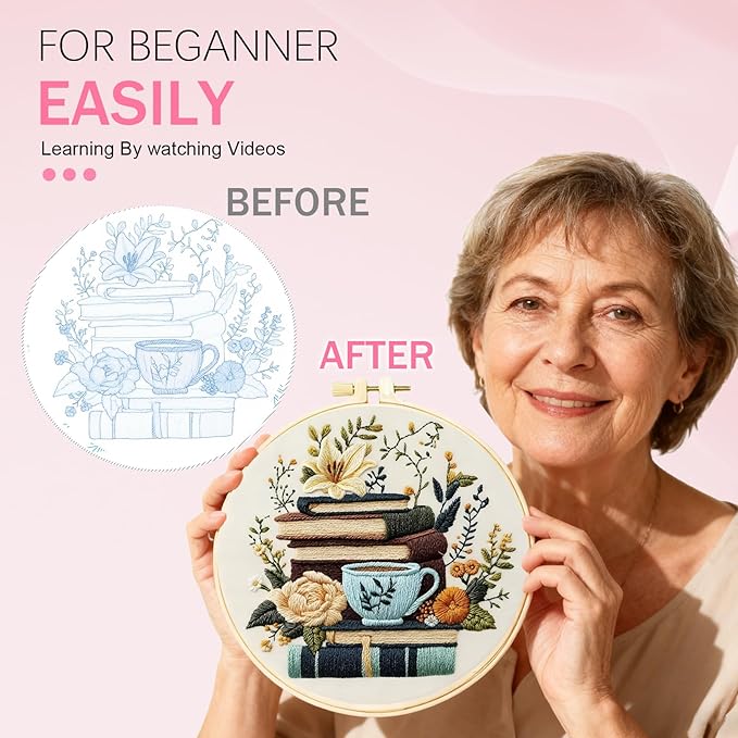Huacan Flowers Embroidery Kit for Beginners Stamped Books and Flowers Pattern Cross Stitch Kit with Instructions