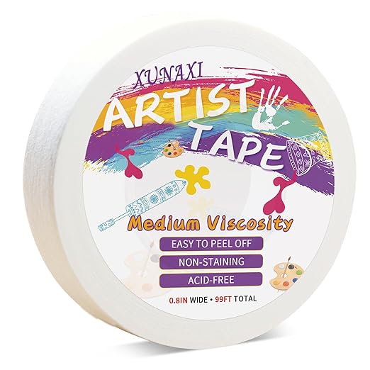 1 Packs Artist Tape Medium Tack White Art Tape for Watercolor Paper Drafting Art Painting Canvas Framing Acid Free Masking Tape- 0.8IN Wide 99FT Long Total
