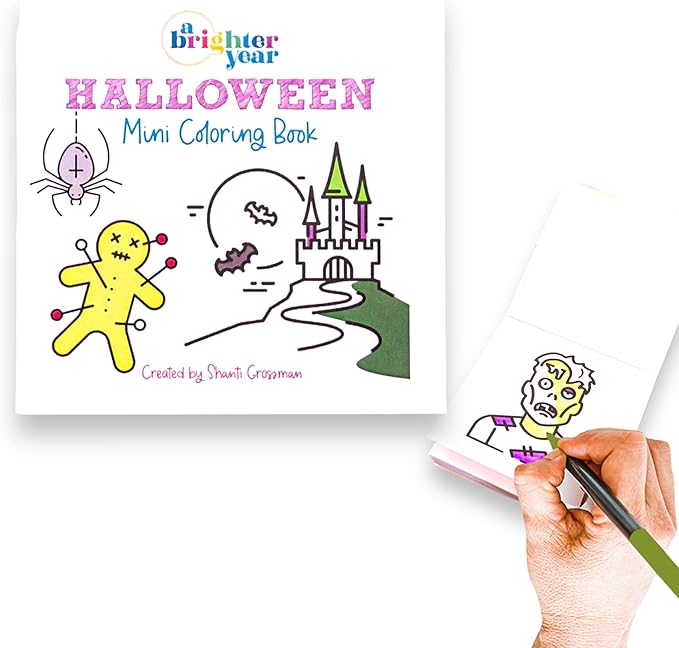 A Brighter Year The Original Adult Mini Coloring Book - Halloween Edition- 3” x 3” Pocket Size, 50 Pages, Lay Flat Binding, Thick Paper, No Bleeding - Stress/Anxiety Relief - Relaxation,Gift,Travel