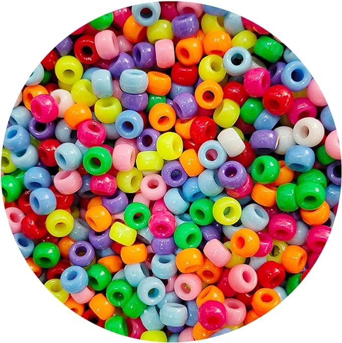 2000+ pony bead bulk 6x9mm multi-colored plastic craft beads set, bulk hair beads 10 assorted colors for diy crafting jewelry making bracelets
