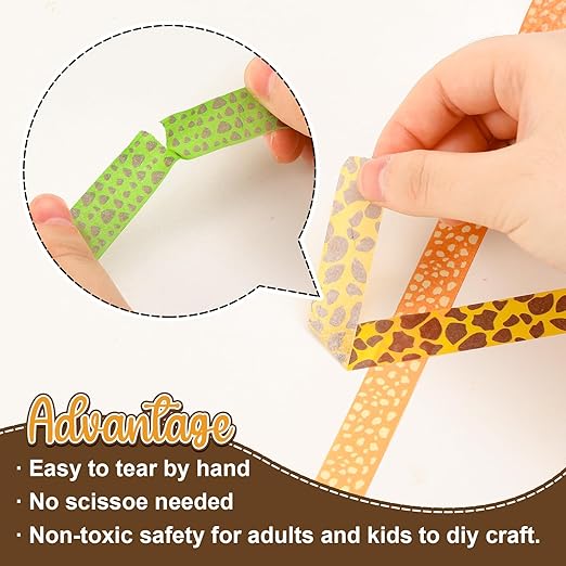Whaline 8 Rolls Animal Prints Washi Tape Masking Tape Set Jungle Safari Animal Decorative Wrapping Paper Tapes for Scrapbook Journal DIY Art Crafts