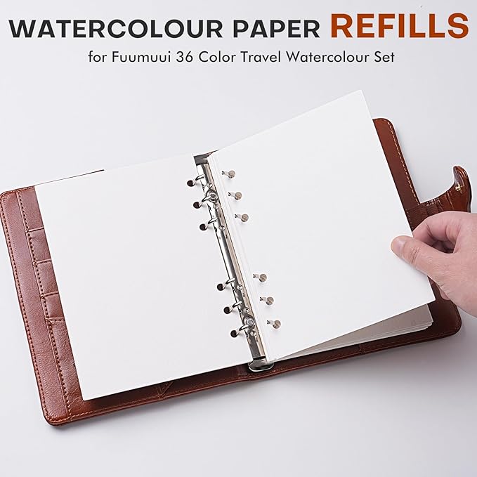 Fuumuui Travel Watercolor Large Paper Refill - 20 Sheets 140 LB (300 GSM) Cold Pressed, Acid-Free Cotton Paper for Painting, Drawing, Art Journaling, Sketchbook As Travel Notebook - 4.9 * 6.9 Inches