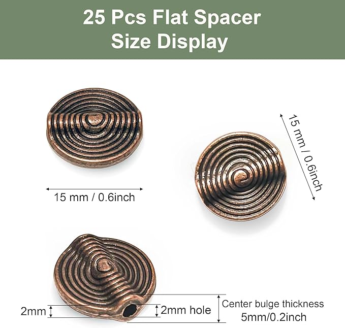 Copper Stripe Flat Bead Jewelry Spacer Beads Kit Jewelry Findings Beading Assortment DIY Accessories for Bracelet Necklace Jewelry Making 25Pcs