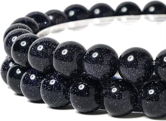 6mm Natural Blue Sandstone Round Bead - 60PCS Bulk Gemstone Beads for Jewelry Making, DIY Bracelets, Necklaces - Includes Crystal Stretch Cord - Stone Beads for Crafting Gifts