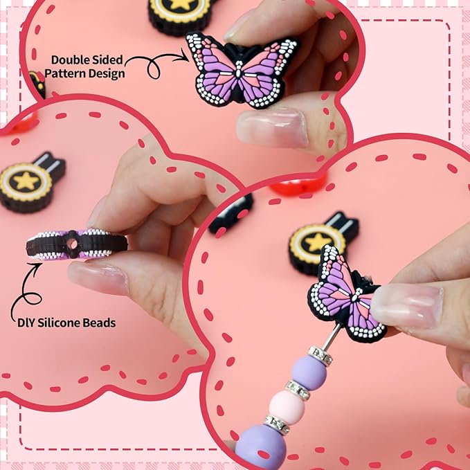14PCS Butterfly Silicone Beads for Pens, 14Pcs Silicone Focal Beads for Keychain Making DIY Handicraft（Butterfly ）