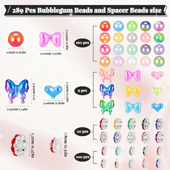 289 Pcs Beads for Pens, 16mm Acrylic Beads, Rainbow Color Pen Bead, Bubblegum Bead for Jewely Making, Bracelet, Beadable Pens, Earring
