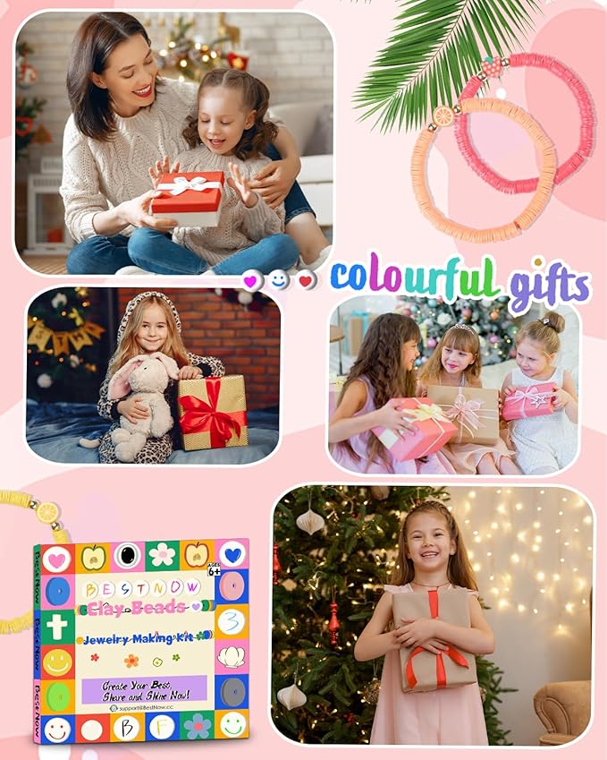 BestNow Clay Beads Bracelet Making Kit for Beginner 5000 Pcs Preppy Polymer Clay Beads with 3 types Letter beads Charms Kit for Jewelry Making DIY Arts and Crafts Birthday Gifts Toys for Kids Age 6-13