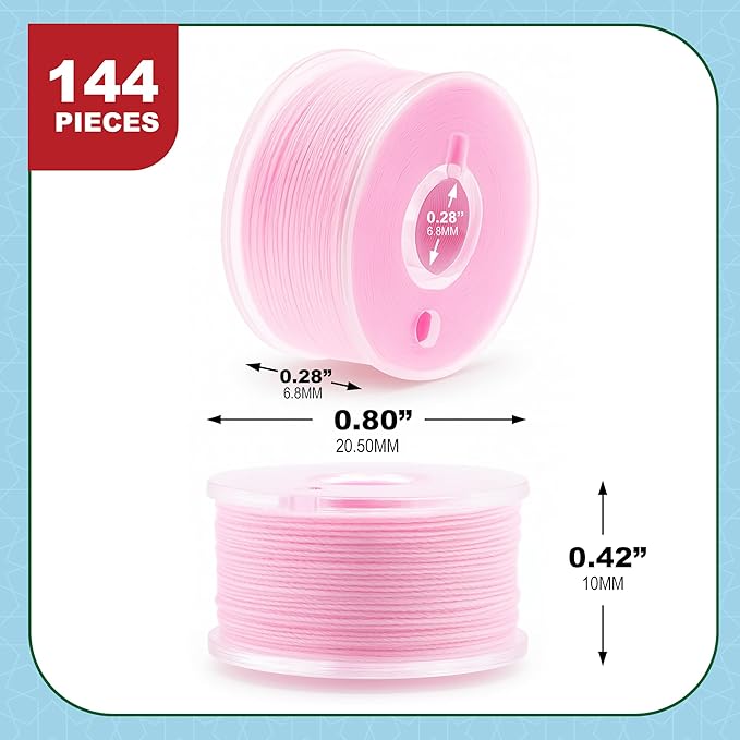 Mandala Crafts 144 Pink SA156 Prewound Bobbins for Singer Sewing Machine -15J SA156 Prefilled Bobbin Thread for Brother Sewing Machine and Embroidery