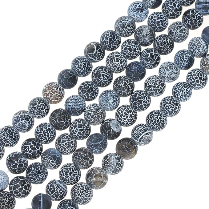 8mm Natural Black Frosted Agate Gemstone Round Loose Beads Crystal Stone Bracelet Necklace Accessories Crafts for Jewelry Making DIY,1 Strand 15"