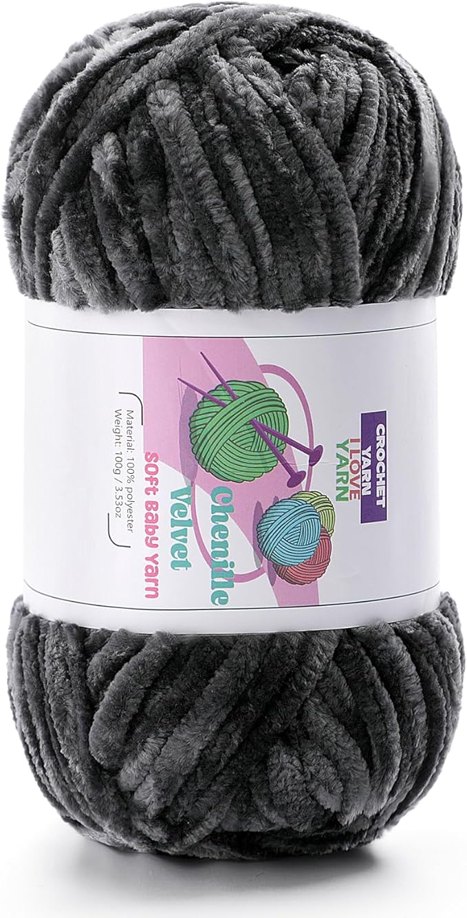 Plush Chenille Chunky Yarn, Velvet Fluffy Yarn for Hand Knitting, Baby Yarns for Crocheting Soft Making Blankets, Scarves, Dolls (3.5oz 87.5yds Each)