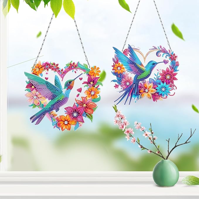 MaiYiYi 3 PCS Hanging Diamond Art Pendant Painting Kit Colorful Bird Special Crystal Gem Craft Painting Set Sparrow Diamond Painting Ornaments for Adult Home Wall Window Decor (12.59X7.67 in)